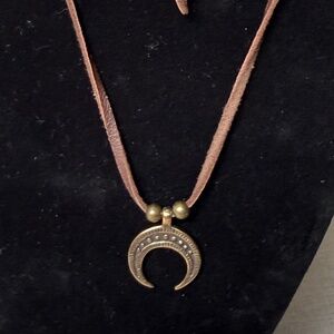 Half Moon Lunar Pendant On Leather Cord